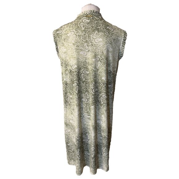 Michael Kors Shift Dress 2X Green Ivory Paisley Sleeveless Stretch Summer - Picture 6 of 11